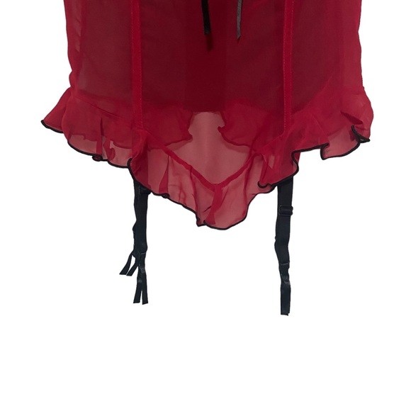 Sexy Vintage 90’s Red & Black Mesh Lace Corset Bustier Garter Straps Lingerie - Picture 4 of 14